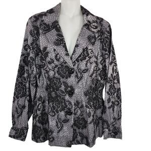 Laura Ashley Blazer Size Large Floral Lace Overlay Button Black Gray Whimsigoth